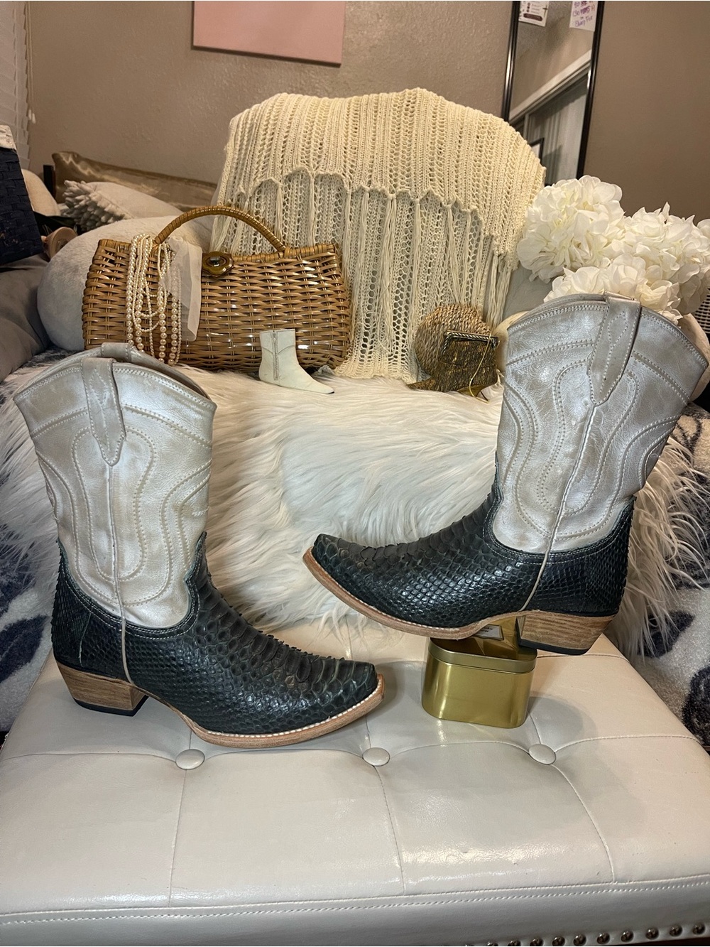 Freebird by Steven “Warrick” Green Python/Snakeskin Leather Mid-Calf Boots